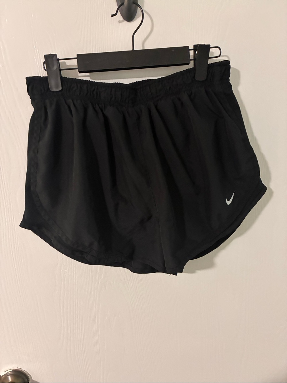 Nike Women's Black Athletic Running Shorts with White Swoosh